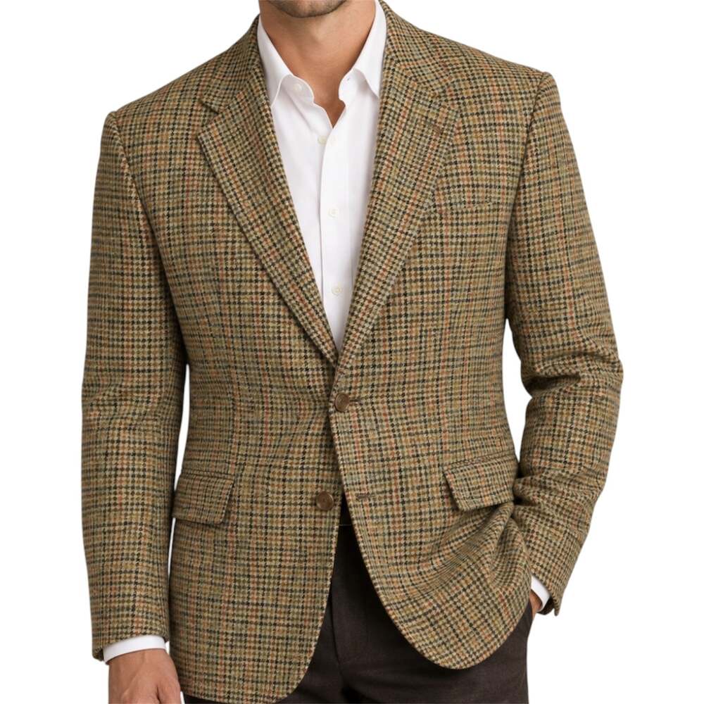 Hickey Freeman Bespoke Sport Coat Suit Jacket Blazer USA Houndstooth Tan 45L